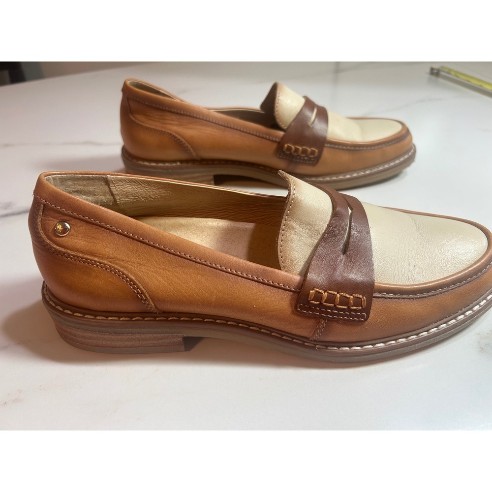 Pikolinos Women Leather Penny Loafers Tri-Color Tan Cream Brown Size 41 - Picture 4 of 7